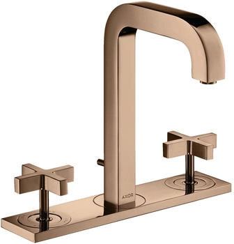 Axor Citterio 3-Loch Waschtischarmatur mit Platte Kreuzgriff mit Zugstangen-Ablaufgarnitur Polished Red Gold 39134300