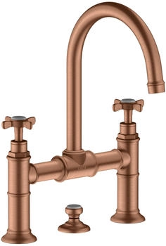 Axor Montreux 2-Griff Waschtischarmatur 220 mit Kreuzgriff mit Zugstangen-Ablaufgarnitur Brushed Red Gold 16510310