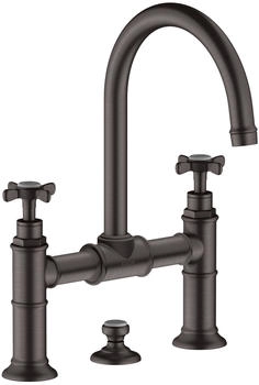 Axor Montreux 2-Griff Waschtischarmatur 220 mit Kreuzgriff mit Zugstangen-Ablaufgarnitur Brushed Black Chrome 16510340