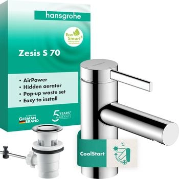 Hansgrohe Zesis S 70 Waschtischarmatur CoolStart mit Zugstangen-Ablaufgarnitur chrom (74710000)