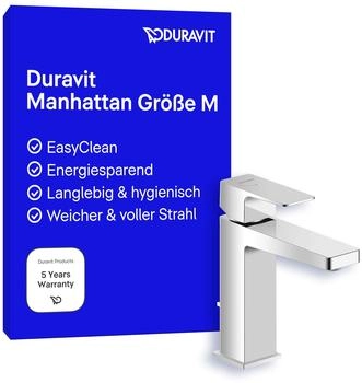 Duravit Manhattan Waschtischarmatur M FreshStart mit Ablaufgarnitur, chrom (MH1021001010)