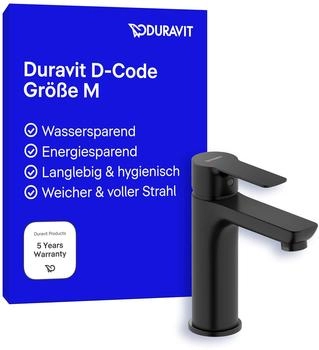 Duravit D-Code Einhebel-Waschtischmischer M FreshStart und MinusFlow schwarz matt (DC1023002046)