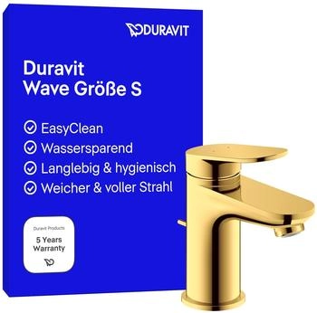 Duravit Wave Einhebel-Waschtischarmatur S mit Ablaufgarnitur, Gold Poliert (WA1010001034)