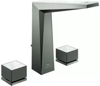 GROHE Allure Brilliant 3-Loch Waschtischarmatur L-Size mit White Attica Einlagen Hard Graphite geb&uuml;rstet (20671AL0)