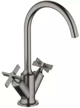 Dornbracht VAIA Waschtisch-Einlochbatterie mit Ablaufgarnitur, Kreuzgriffe, Dark Platinum geb&uuml;rstet (22513809-99)