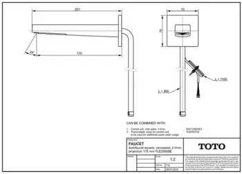 TOTO Automatikarmaturenauslauf Unterputz eckig 175mm Kaltwasser 2l/min (TLE25009E)