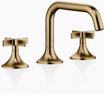 Dornbracht VAIA Waschtisch-Dreilochbatterie mit Ablaufgarnitur, Kreuzgriff, Dark Brass geb&uuml;rstet (20705809-39)