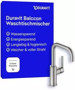 Duravit Balcoon Einhebel-Waschtischmischer FreshStart Minusflow Edelstahl geb&uuml;rstet (BA1100002070)