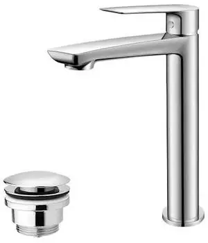 Trizeratop Waschtischarmatur mit hohem Auslauf und Ablaufgarnitur, chrom (TRI-VBD4003/C/CH)