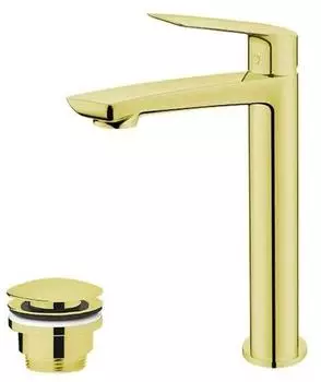 Trizeratop Waschtischarmatur hoher Auslauf mit Ablaufgarnitur, gold (TRI-VBD4003/C/ZL)