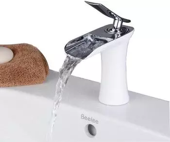 LuxusKollektion Waschtischarmatur Wasserfall Einhebelmischer Messing wei&szlig;/chrom