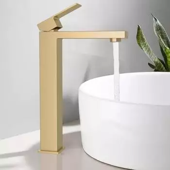 LuxusKollektion Waschtischarmatur Hoch, geb&uuml;rstetes Gold, Edelstahl, Keramikventil, 250mm