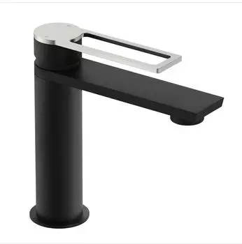 Lenz Elektronik MINA Waschtischarmatur Schwarz/Edelstahl, Easy-Clean Pop-Up-Ventil (46013051)