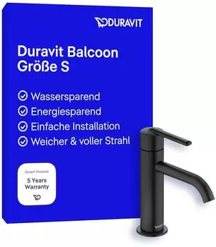 Duravit Balcoon Waschtischarmatur S FreshStart, H172, schwarz matt (BA1013002046)