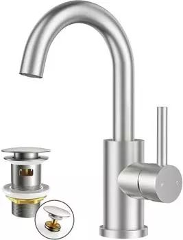 LuxusKollektion Waschtischarmatur 360&deg; drehbar, Edelstahl, 175mm, mit Ablaufgarnitur