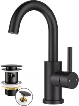 LuxusKollektion Waschtischarmatur hoch, matt-schwarz, 360&deg; drehbar, mit Ablaufgarnitur (175mm)