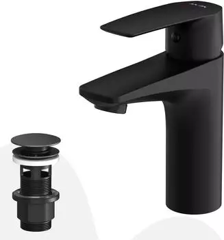 AM.PM Gem Waschtischarmatur mit Klick-Ablaufgarnitur, schwarz (FGA82122)