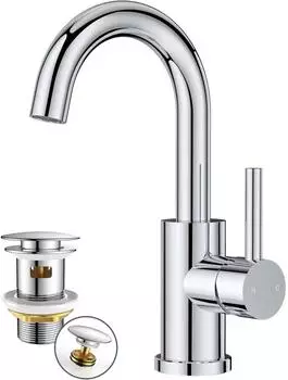 LuxusKollektion Waschtischarmatur hoch 360&deg; drehbar mit Ablaufgarnitur, Chrom, 175mm