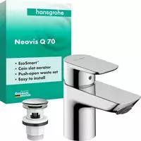 hansgrohe Neovis Q Einhebel-Waschtischarmatur 70 mit Push-Open Ablaufgarnitur,