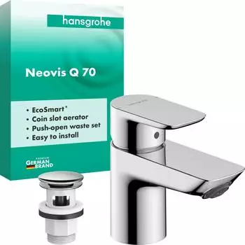 Hansgrohe Neovis Q Einhebel-Waschtischmischer 70 mit Push-Open Ablaufgarnitur, chrom (71346000)