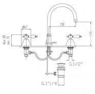 Fromac Waschtischarmatur 3 Loch Etros, Griff weiß, Bronziert, 2135,
