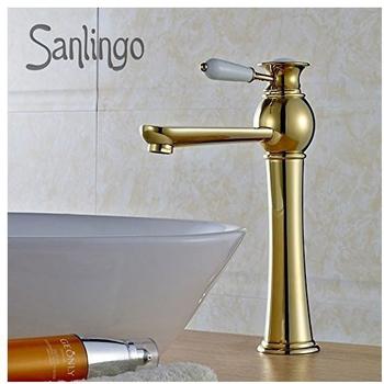 Sanlingo Serie EVAN Retro Bad Waschbecken Waschtisch Hohe Einhebel Armatur Wasserhahn Gold Sanlingo Keramikgriff