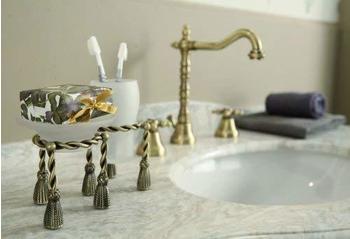 Casa Padrino Luxus Bad Zubehör - Jugendstil Retro Waschbecken Armatur Waschtisch Dreilochbatterie Altgold