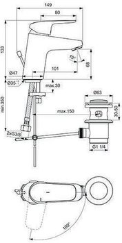 Ideal Standard CeraFlex XS-Size mit Zugstangen-Ablaufgarnitur chrom (B1711AA) – Ideal Standard CeraFlex XS-Size – Platzsparende Waschbecken-Armatur mit Wasserspar-Technologie