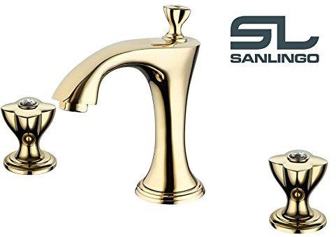 Sanlingo Retro Nostalgie 3 Loch Armatur Waschtisch Badewanne Gold Kristall Glas