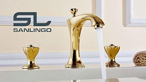 Sanlingo Gold Glas Kristall Retro Nostalgie 3 Loch Armatur Waschtisch Waschbecken Badewanne