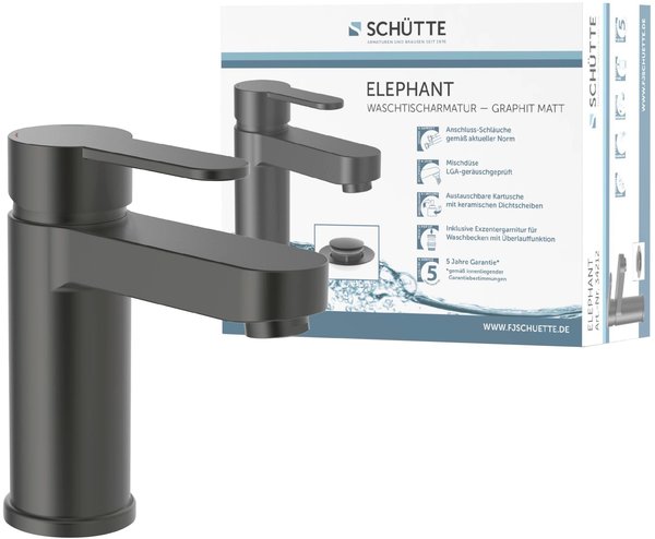 Schütte Elephant Einhebel-Waschtischarmatur 157mm mit Pop-Up-Ablauf graphit-matt (34212)