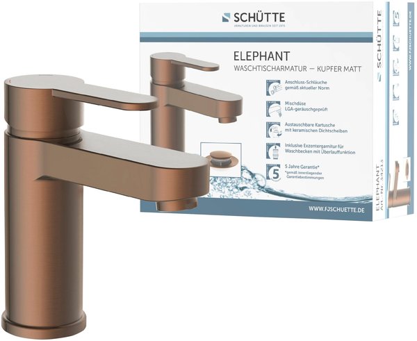 Schütte Elephant Einhebel-Waschtischarmatur 157mm mit Pop-Up-Ablauf kupfer