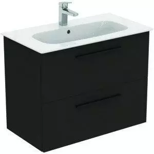 Ideal Standard Ideal Standard i.life A Möbelpaket m. Waschtisch 80cm, u. Schrank, Griff schwarz, K8744, Farbe: Carbongrau - K8744NV