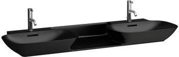 Laufen Laufen INO Doppelwaschtisch, 1 Hahnloch pro Becken, mit Überlauf, 1420x450mm, H814304, Farbe: Schwarz Matt - H8143047161041
