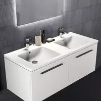 Ideal Standard i.life B M&ouml;bel-Doppelwaschtisch 121 cm, je 1 Hahnloch, mit &Uuml;berlauf,