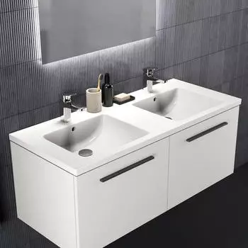 Ideal Standard Ideal Standard i.life B Möbel Doppelwaschtisch, 2 Hahnlöcher, 1200mm, T4602, Farbe: Weiß - T460201