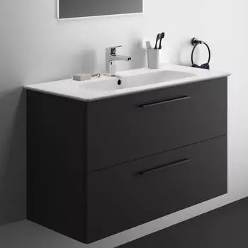 Ideal Standard Ideal Standard i.life A Möbelpaket m. Waschtisch 100cm, u. Schrank, Griff schwarz, K8746, Farbe: Carbongrau - K8746NV