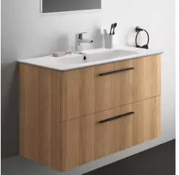 Ideal Standard Ideal Standard i.life A Möbelpaket m. Waschtisch 100cm, u. Schrank, Griff schwarz, K8746, Farbe: Eiche Natur - K8746NX