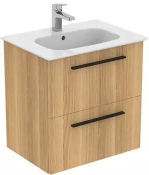 Ideal Standard Ideal Standard i.life A Möbelpaket m. Waschtisch 60cm, u. Schrank, Griff schwarz, K8742, Farbe: Eiche Natur - K8742NX
