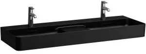 Laufen Laufen VAL Doppelwaschtisch, 3 Hahnl&ouml;cher, mit &Uuml;berlauf, 1200x420mm, semi-trockener Bereich mittig, H814282, Farbe: Schwarz Matt - H8142827161081