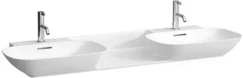 Laufen Laufen INO Doppelwaschtisch, ohne Hahnloch, mit Überlauf, 1420x450mm, H814304, Farbe: Weiß matt - H8143047571091