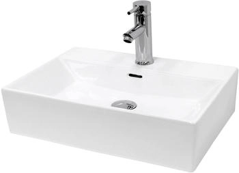 ECD Germany Waschbecken Keramik Weiß 515x360x130 mm inkl Ablaufgarnitur