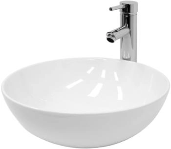 ECD Germany Waschbecken Waschtisch 400 x 147 mm Keramik Rund inkl Ablaufgarnitur