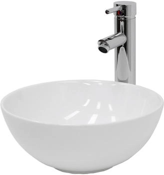 ECD Germany Waschbecken 320mm Keramik Wei&szlig; ohne &Uuml;berlauf inkl Ablaufgarnitur