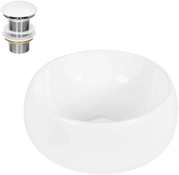 ECD Germany Waschbecken Waschtisch 400 x 350 mm Rund Wei&szlig; inkl Ablaufgarnitur