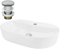 LuxeBath ML-Design Aufsatzwaschbecken Keramik Wei&szlig; 60&times;40&times;12 cm, oval, inkl.