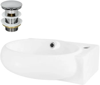 ML-Design Waschbecken Keramik Weiß 43x28x15 cm Oval inkl Ablaufgarnitur Silber