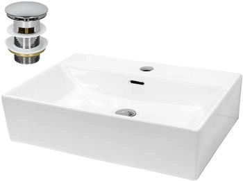 ECD Germany Waschbecken 605x365x130 mm Keramik Eckig Weiß inkl Ablaufgarnitur
