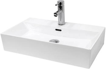 ECD Germany Waschbecken 605x365x130 mm Keramik Eckig Weiß Aufsatzwaschbecken
