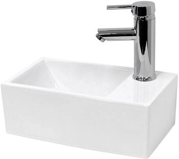 ECD Germany Waschbecken Keramik 350x205x125mm mit Ablaufgarnitur Hahnloch Rechts